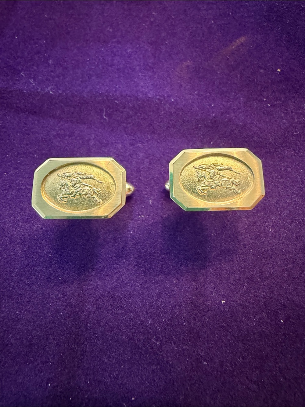 Vintage Burberrys Gold Tone Equestrian Knight Logo Cufflinks